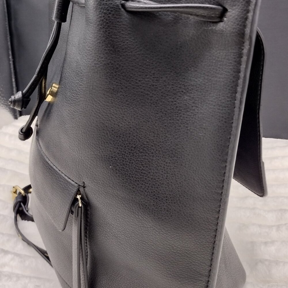 Zara Black Faux Leather Backpack Gold Hardware Flap Drawstring Adjustable Straps - Picture 7 of 13